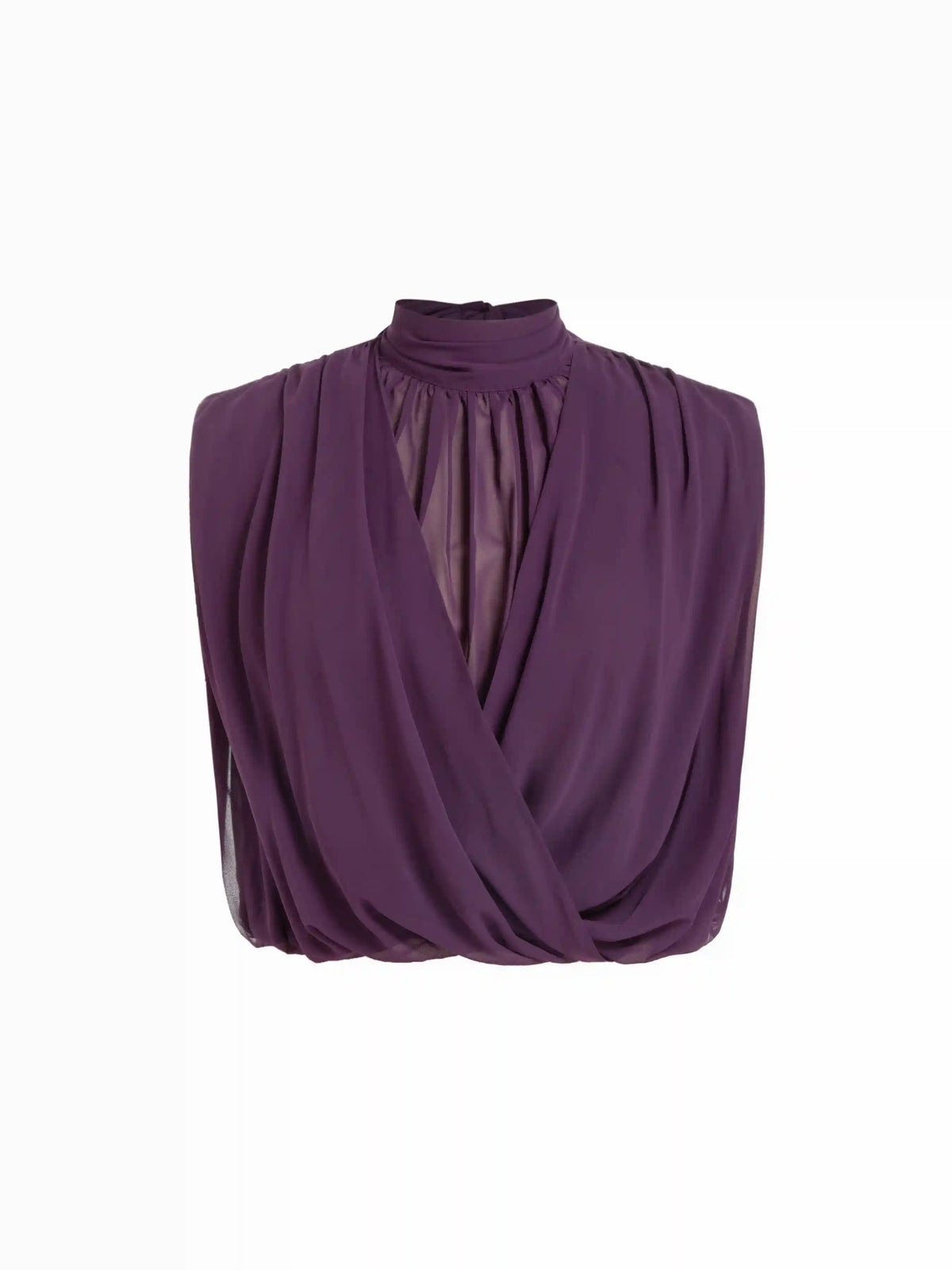 Chiffon V-neck Sleeveless Draped Blouse With Scarf Curve & Plus