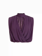 Chiffon V-neck Sleeveless Draped Blouse With Scarf Curve & Plus