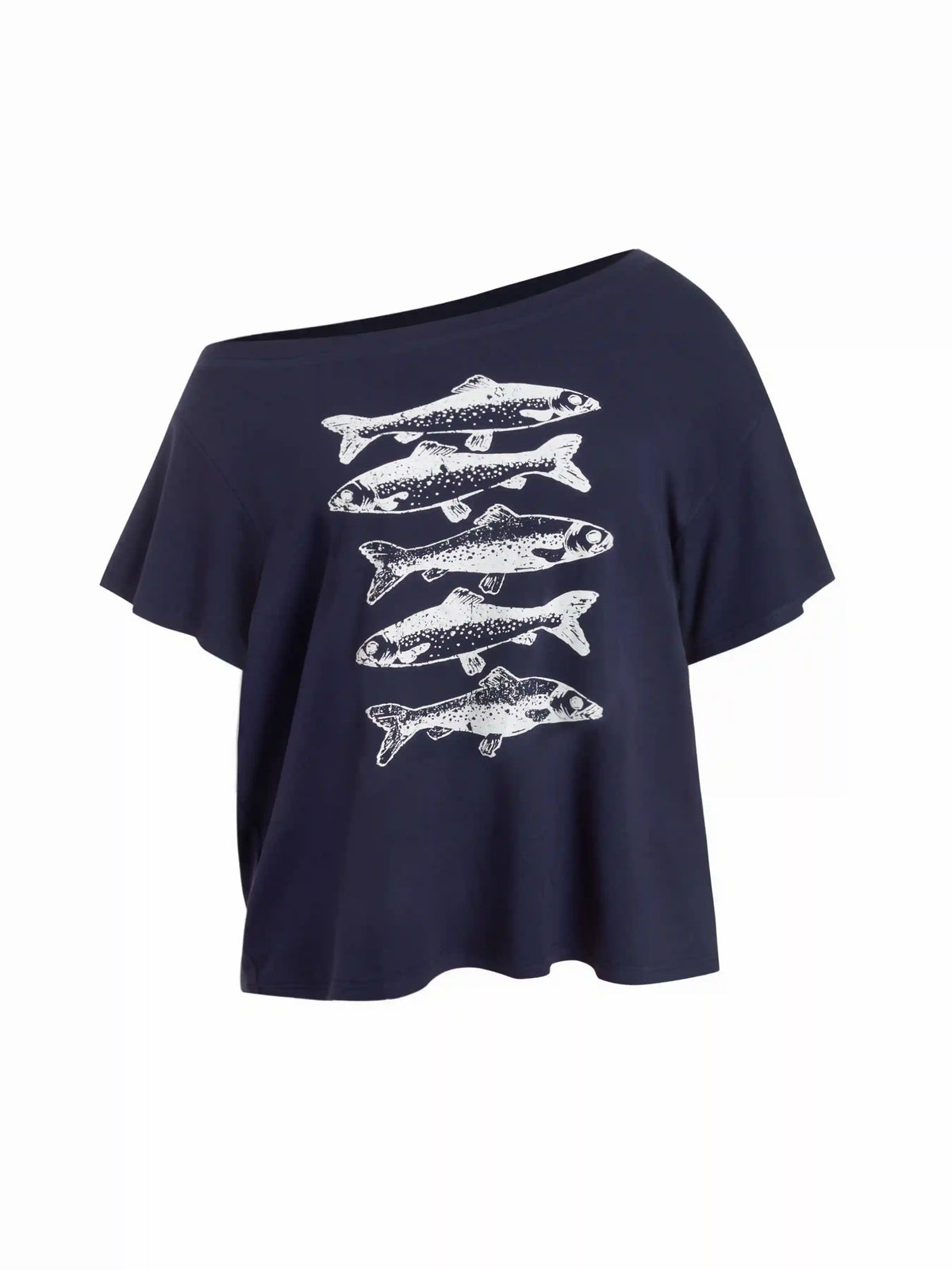 Knit Fabric Asymmetrical Neck Solid Animal Asymmetrical Short Sleeve Tees Curve & Plus