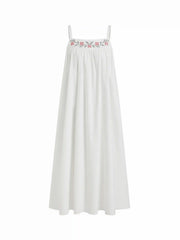 Cotton Floral Graphic Square Neck Embroidery Maxi Dress