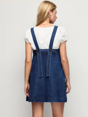 Denim Bowknot A-line Oversized Mini Pinafore
