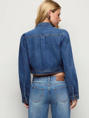 Denim Washed Raglan Sleeve Metal Detail Oversized Jacket