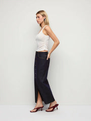Denim Mid Rise Metal Detail Split Pencil Maxi Skirt