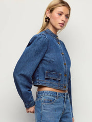 Denim Washed Raglan Sleeve Metal Detail Oversized Jacket