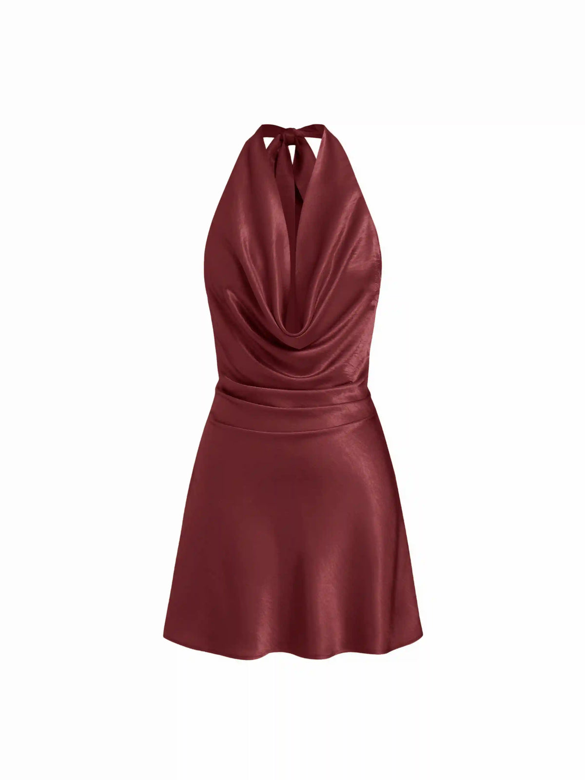 Sage Satin Halter Neck Ruched Mini Dress