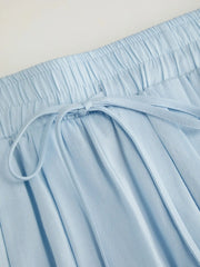 Cotton-blend Mid Rise Drawstring Ruched Wide Leg Trousers Curve & Plus
