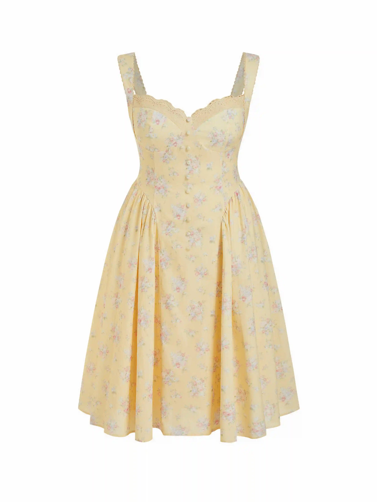 Cotton Floral Sweetheart Neck Lace Panel A-line Midi Dress Curve & Plus