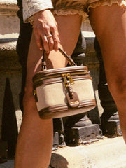 Solid Faux Leather Top Handle Bag