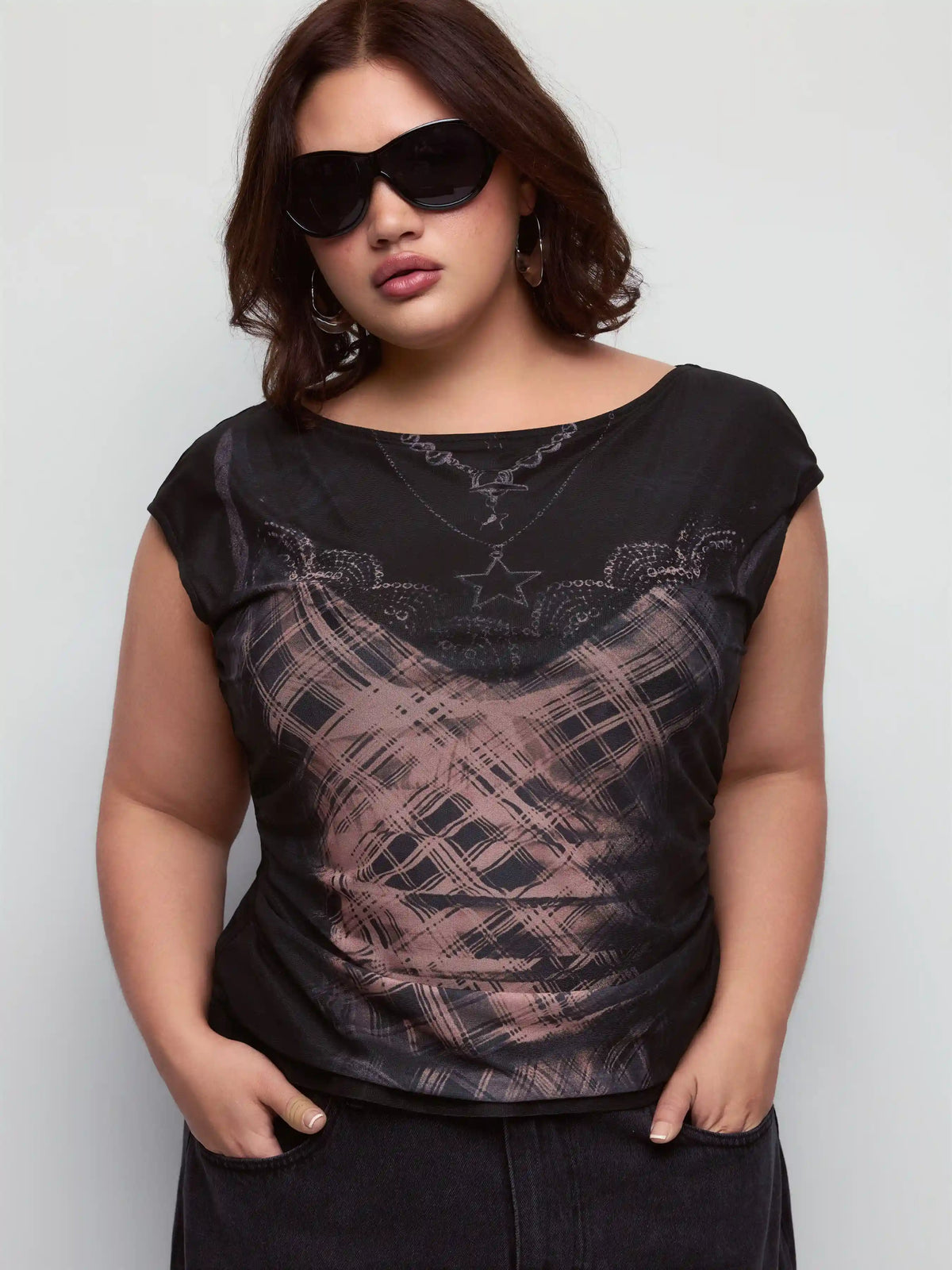 Knit Fabric Boat Neck Position Crop Tops & Camis Tees Curve & Plus