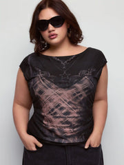 Knit Fabric Boat Neck Position Crop Tops & Camis Tees Curve & Plus