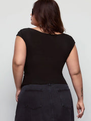 Knit Fabric Boat Neck Position Crop Tops & Camis Tees Curve & Plus
