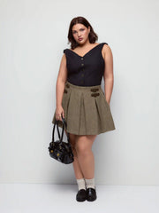Wool-like fabrics Mid Rise None Mini Skirt Curve & Plus