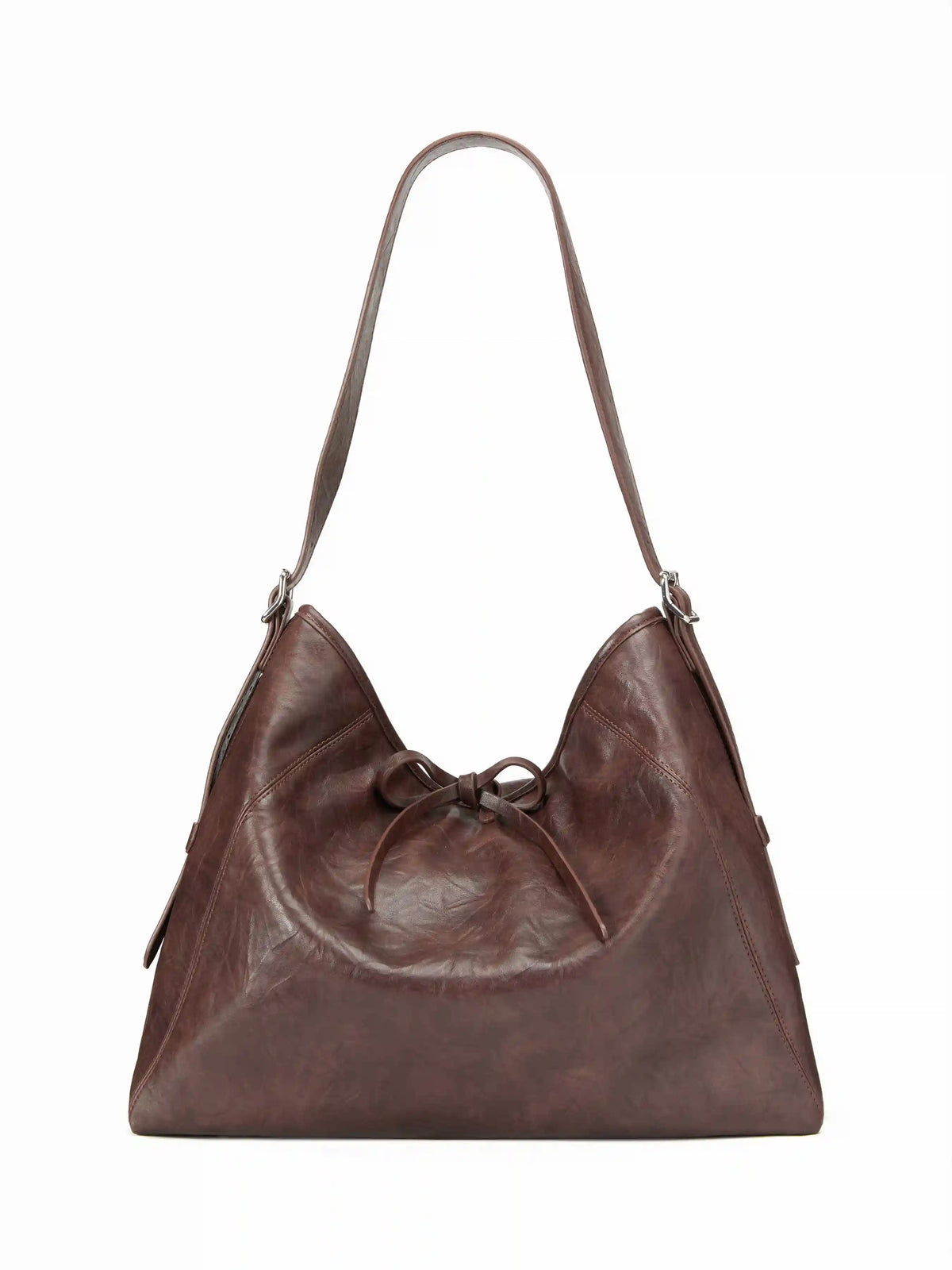 BOWKNOT CRINKLED FAUX LEATHER TOTE BAG
