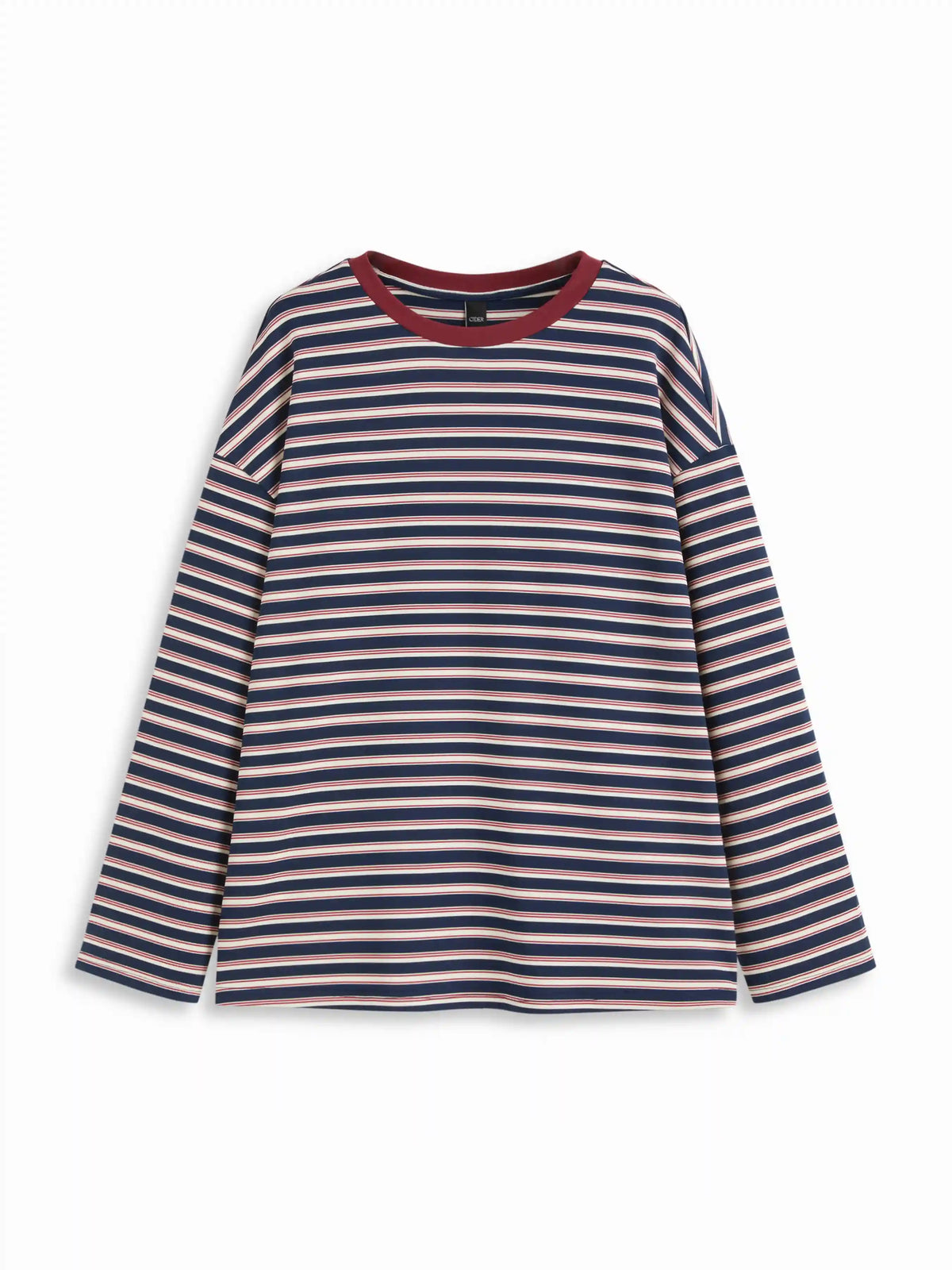 Striped Contrast Trim Long Sleeve Oversized Tee