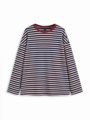 Striped Contrast Trim Long Sleeve Oversized Tee