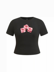 Cotton-blend Cherry Graphic Short Sleeve Tee Curve & Plus