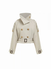 Funnel Collar Double Breasted Trench Coat With Belt