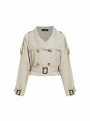 Funnel Collar Double Breasted Trench Coat With Belt
