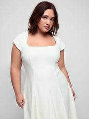Square Neck Short Sleeve Draped A-line Maxi Dress Curve & Plus