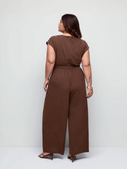 Boat Neck Ruched Metal Detail Wide Leg Jumpsuit Curve & Plus
