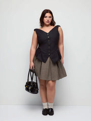 Cotton-blend Sweetheart Ruched Peplum Hem Top Curve & Plus