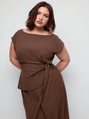 Boat Neck Ruched Metal Detail Wide Leg Jumpsuit Curve & Plus