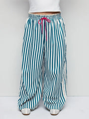 Mid Rise Knottd Stripe Elastic Waist Wide Leg Trousers Curve & Plus
