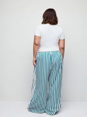 Mid Rise Knottd Stripe Elastic Waist Wide Leg Trousers Curve & Plus