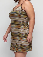 Knit V-neck Striped Flared Mini Dress Curve & Plus