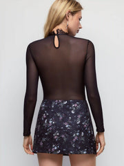 Mesh Lace Cut Out Criss Cross Long Sleeve Shapewear