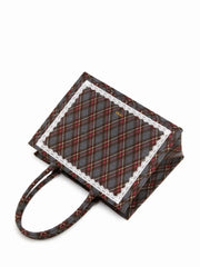 PLAID LACE TRIM TOTE BAG