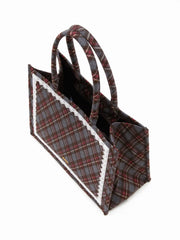 PLAID LACE TRIM TOTE BAG