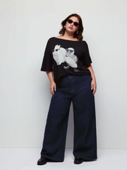 Denim Mid Rise Solid Pocket Straight Leg Trousers Jeans/Trousers Curve & Plus