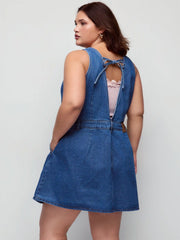 Cider Denim V-Neck Metal Detail Oversized A-line Mini Dress Curve & Plus