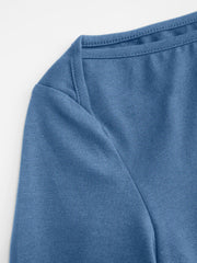 Knit Fabric Boat Neck Curved-Hem 3/4 Long Sleeve Tee