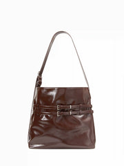 BELTED FAUX LEATHER TOTE BAG