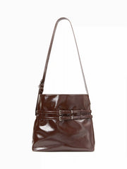 BELTED FAUX LEATHER TOTE BAG