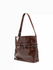 BELTED FAUX LEATHER TOTE BAG