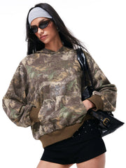 Cotton-blend Camo Hooded Pocket Oversized Hoodie