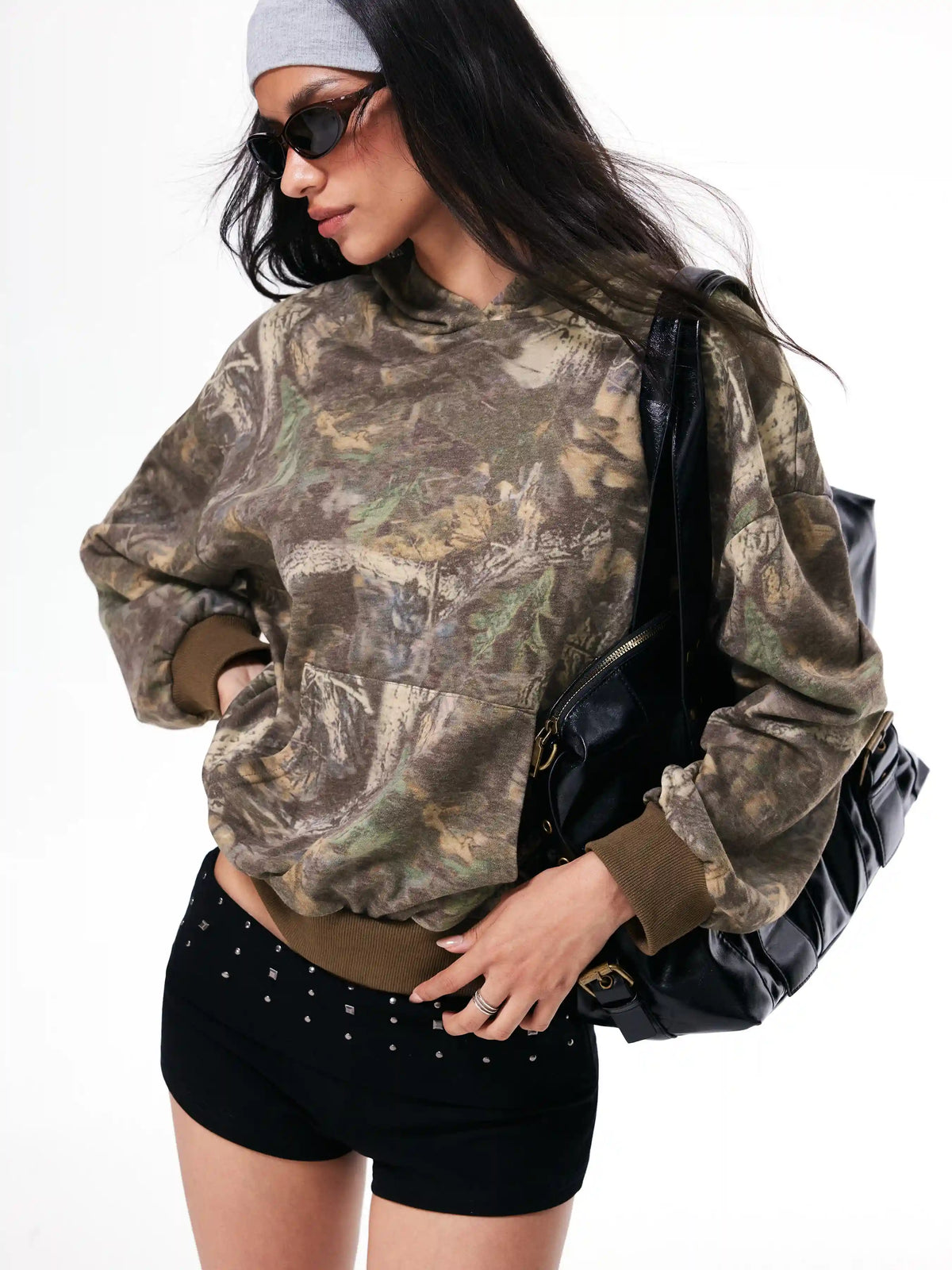 Cotton-blend Camo Hooded Pocket Oversized Hoodie