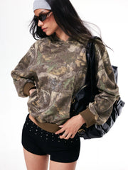 Cotton-blend Camo Hooded Pocket Oversized Hoodie