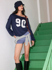 90 Terry Asymmetrical Neck Long Sleeve Sweatshirt